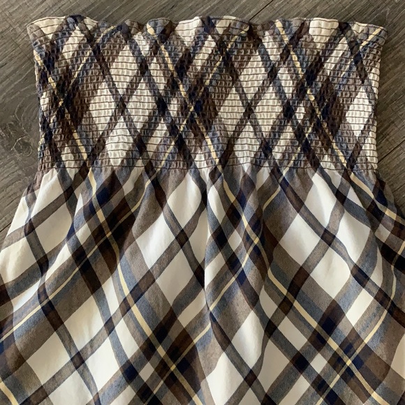 Abercrombie & Fitch Brown/Navy Plaid Strapless Dress Size L - Picture 2 of 6
